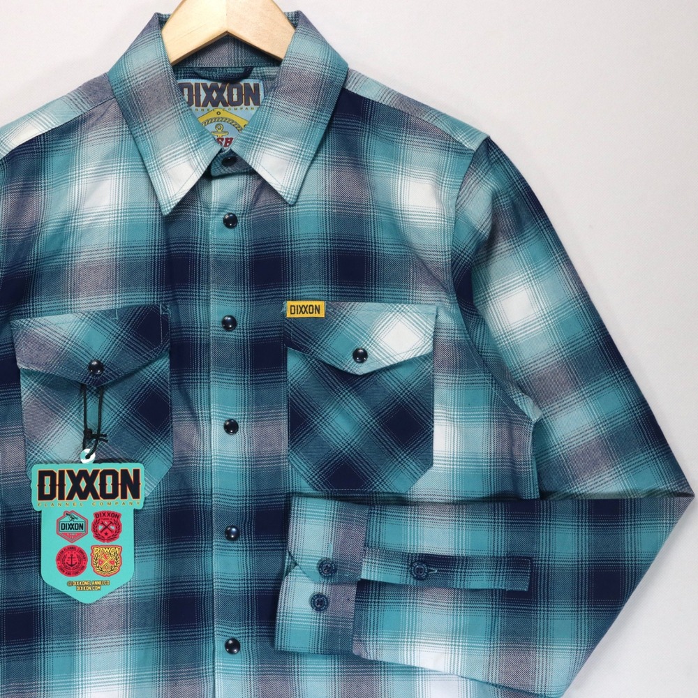 Dixxon Flannel The Shelf Mens S Teal Navy Plaid D-Tech Button Up Shirt NWT New